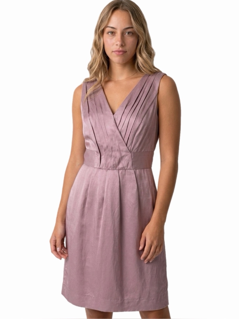 BANANA REPUBLIC NWT Mauve Linen-Blend Sleeveless Surplice Pleated Dress Size 10P